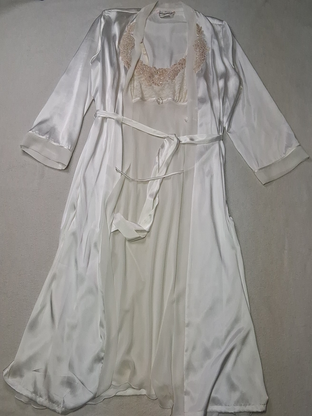 Linea Donatella Ivory Satin Robe with Jessica Sheer Slip